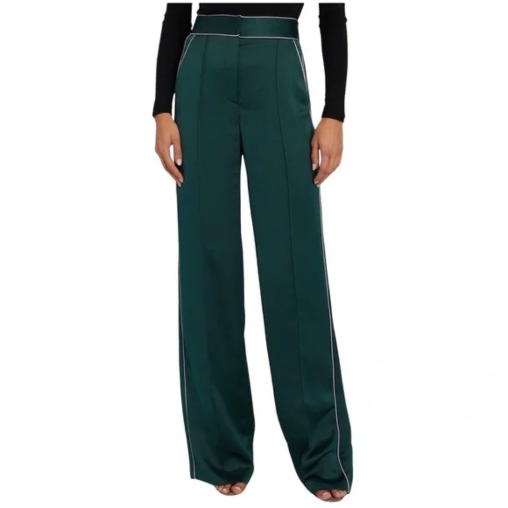 VERONICA BEARD EDIA Emerald Green satin wide-leg trouser, size 2